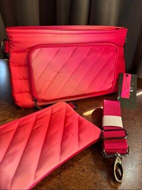 THINK ROYLN Fuschia Ombré Puffy Travel crossbody with matching pouch.